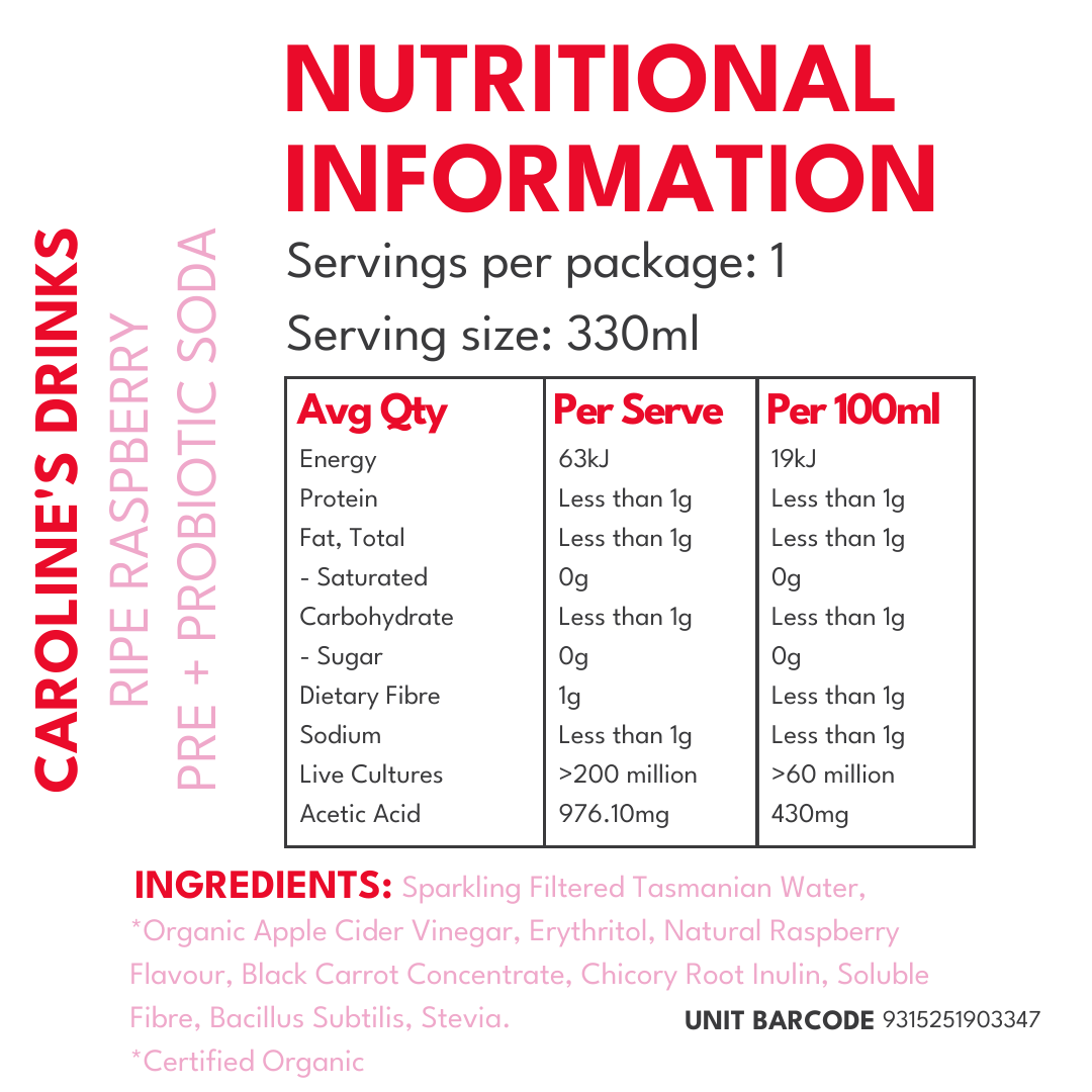 Caroline’s Pre+Probiotic Soda Ripe Raspberry - 12 x 330ml