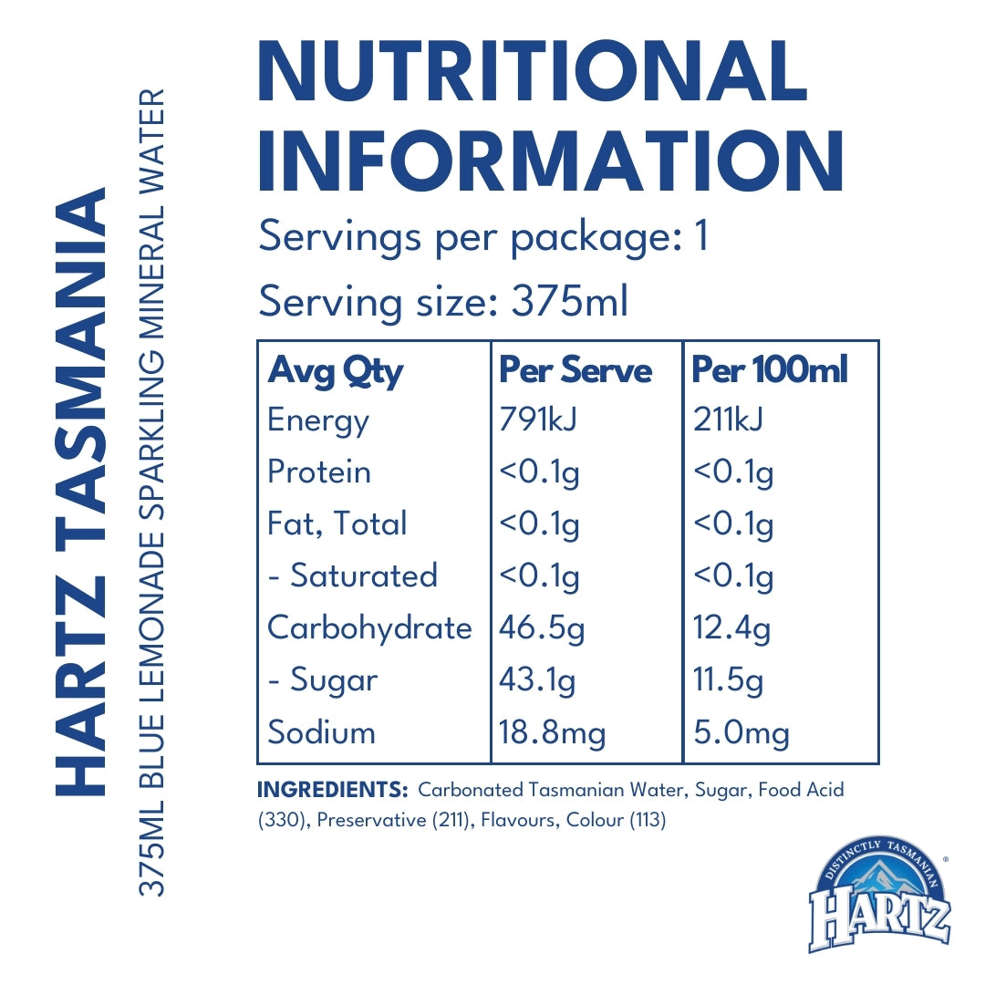 Hartz Sparkling Mineral Water Blue Lemonade - 12 x 375ml