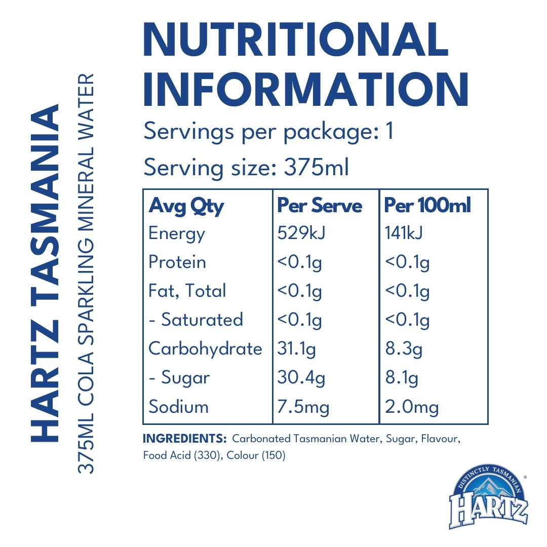 Hartz Sparkling Mineral Water Cola - 12 x 375ml