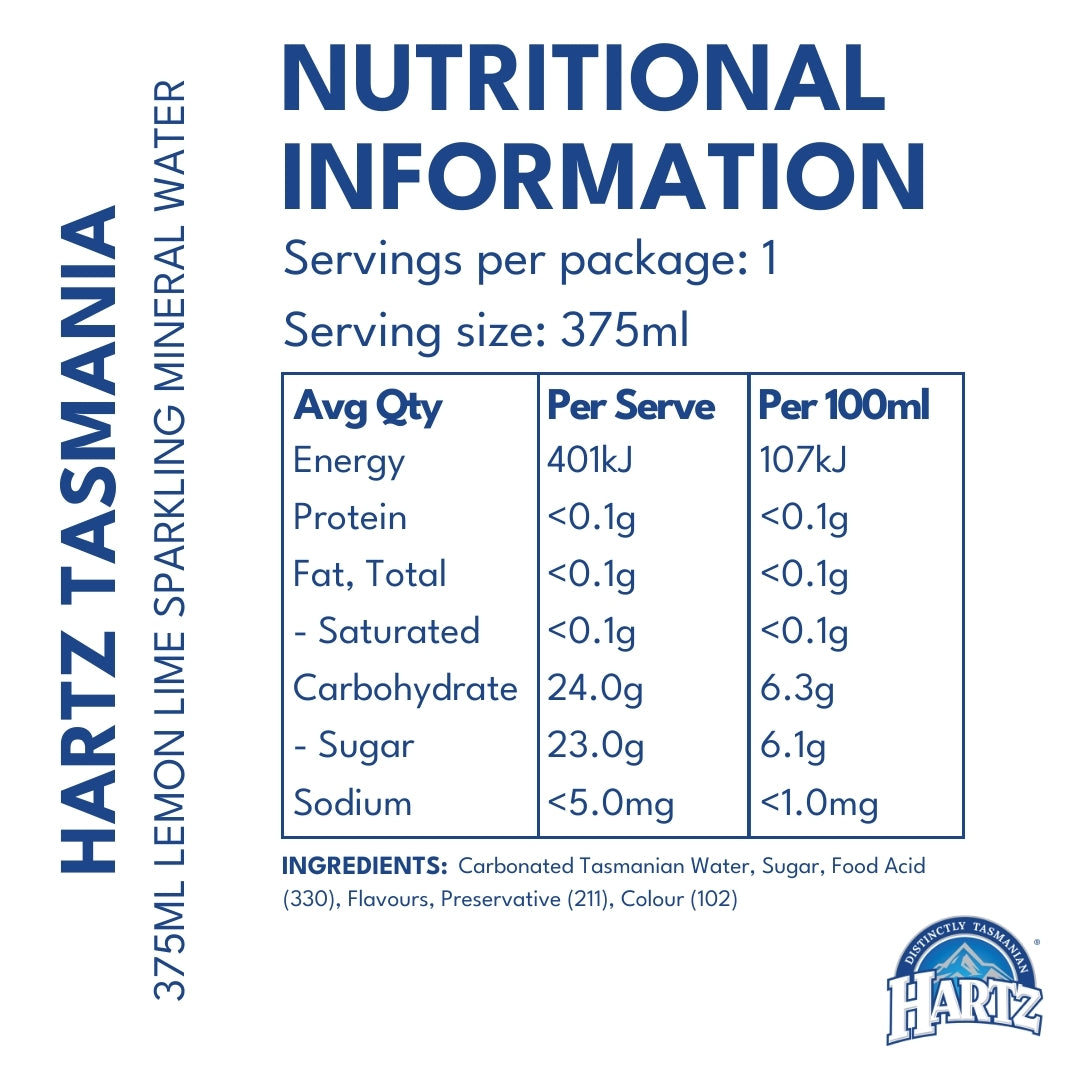 Hartz Sparkling Mineral Water Lemon Lime - 12 x 375ml