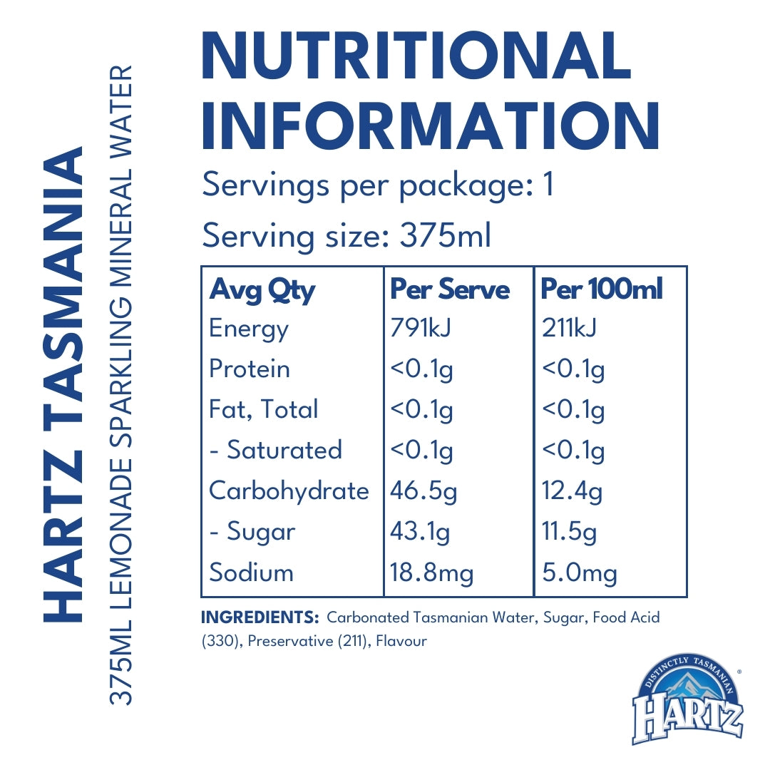 Hartz Sparkling Mineral Water Lemonade - 12 x 375ml