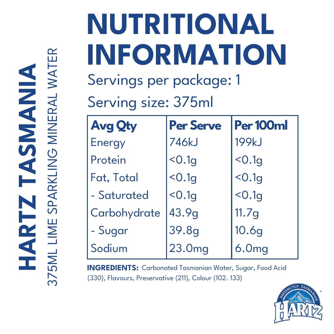 Hartz Sparkling Mineral Water Lime - 12 x 375ml