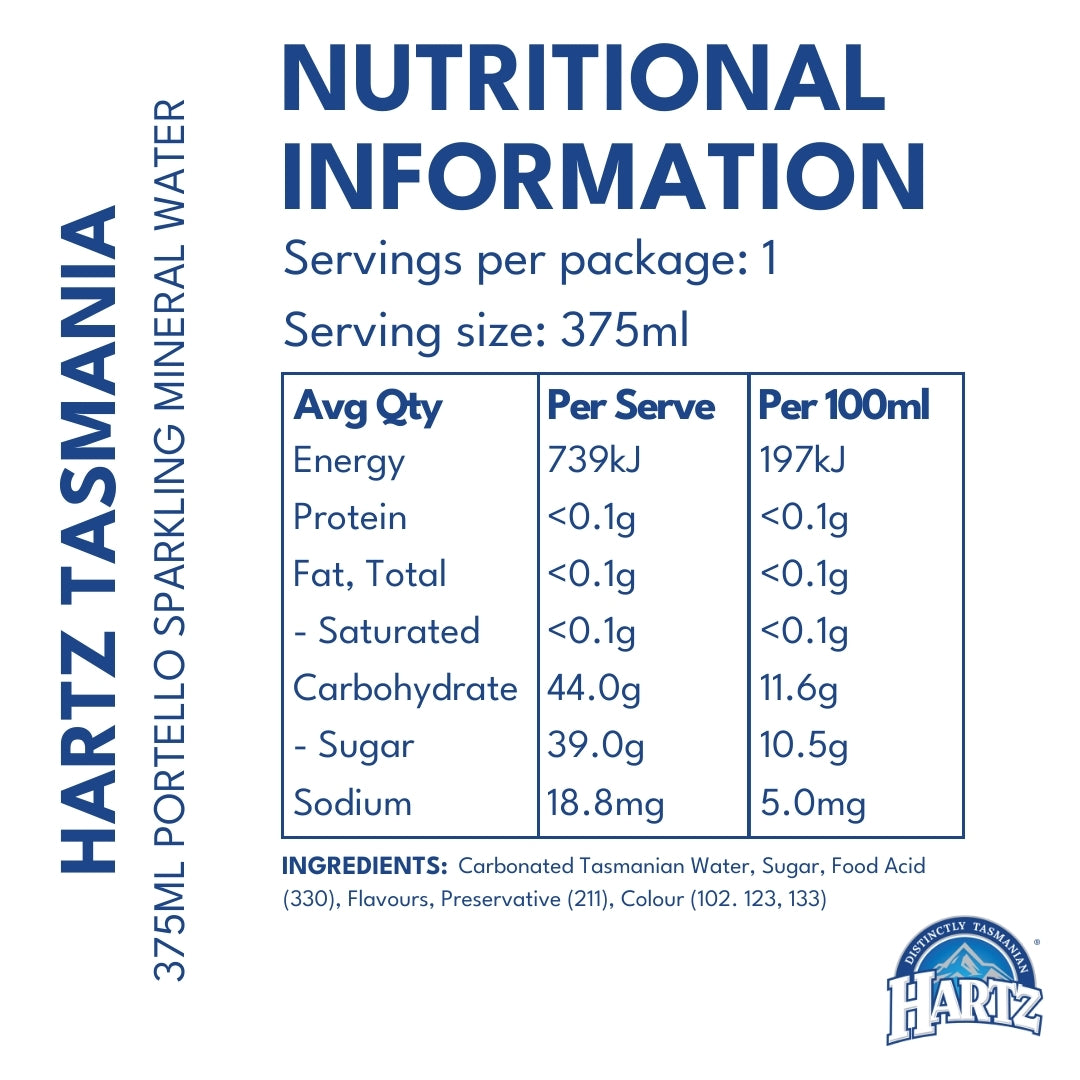 Hartz Sparkling Mineral Water Portello - 12 x 375ml