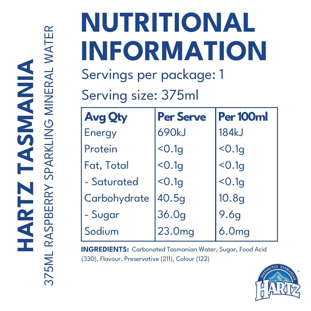 Hartz Sparkling Mineral Water Raspberry - 12 x 375ml
