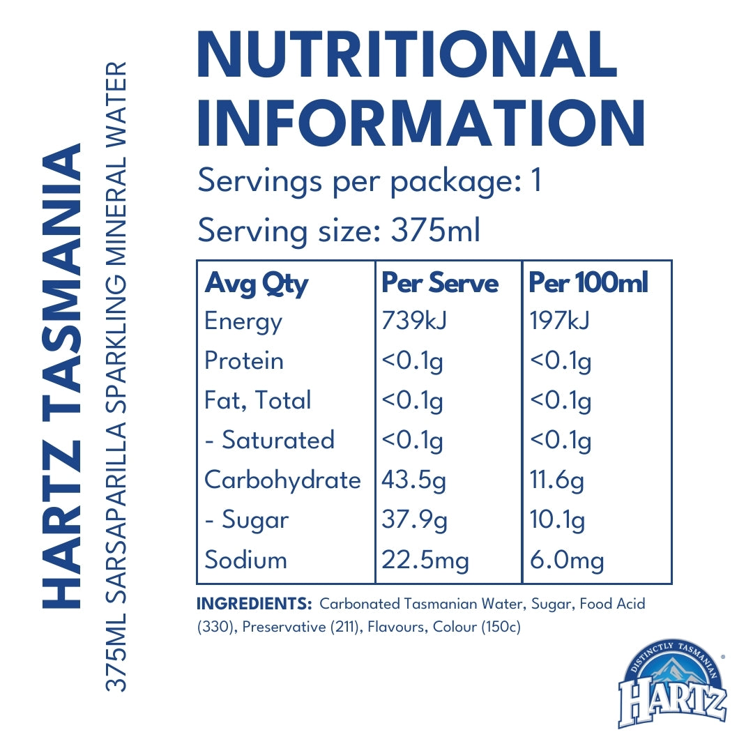 Hartz Sparkling Mineral Water Sarsaparilla - 12 x 375ml