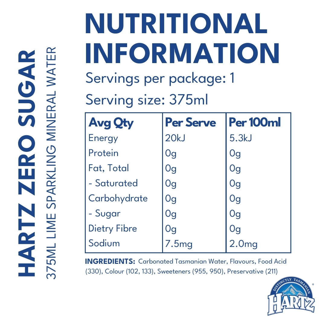 Hartz Zero Sugar Lime - 12 x 375ml