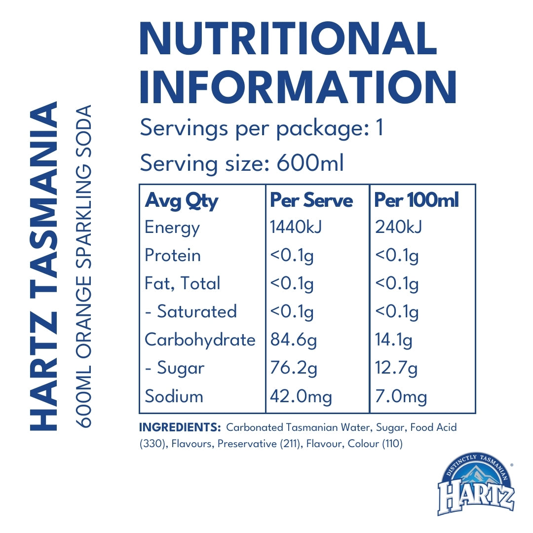 Hartz Carbonated Soft Drink Orange - 12 x 600ml