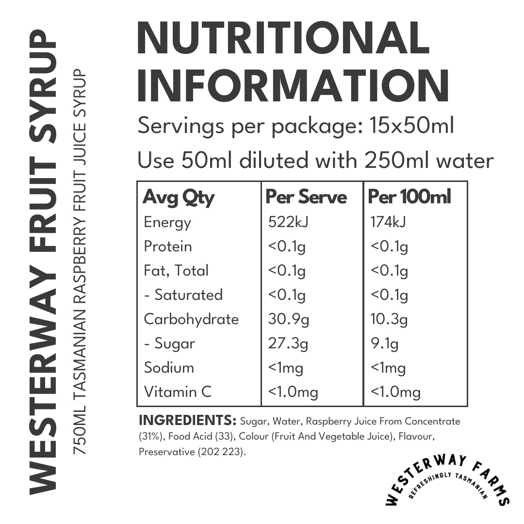 Westerway Farms Raspberry Syrup - 8 x 750mL