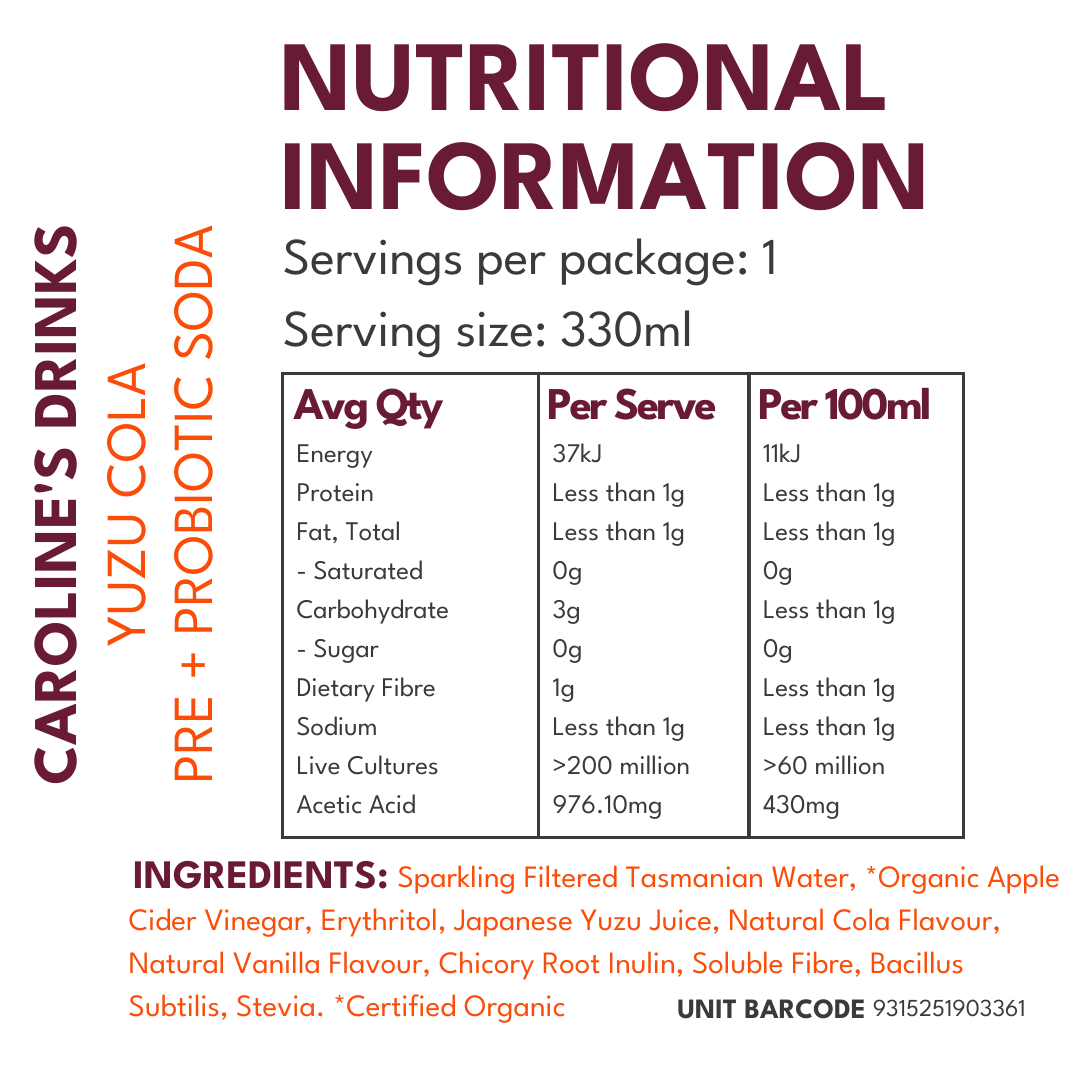 Caroline’s Pre+Probiotic Soda Yuzu Cola - 12 x 330ml