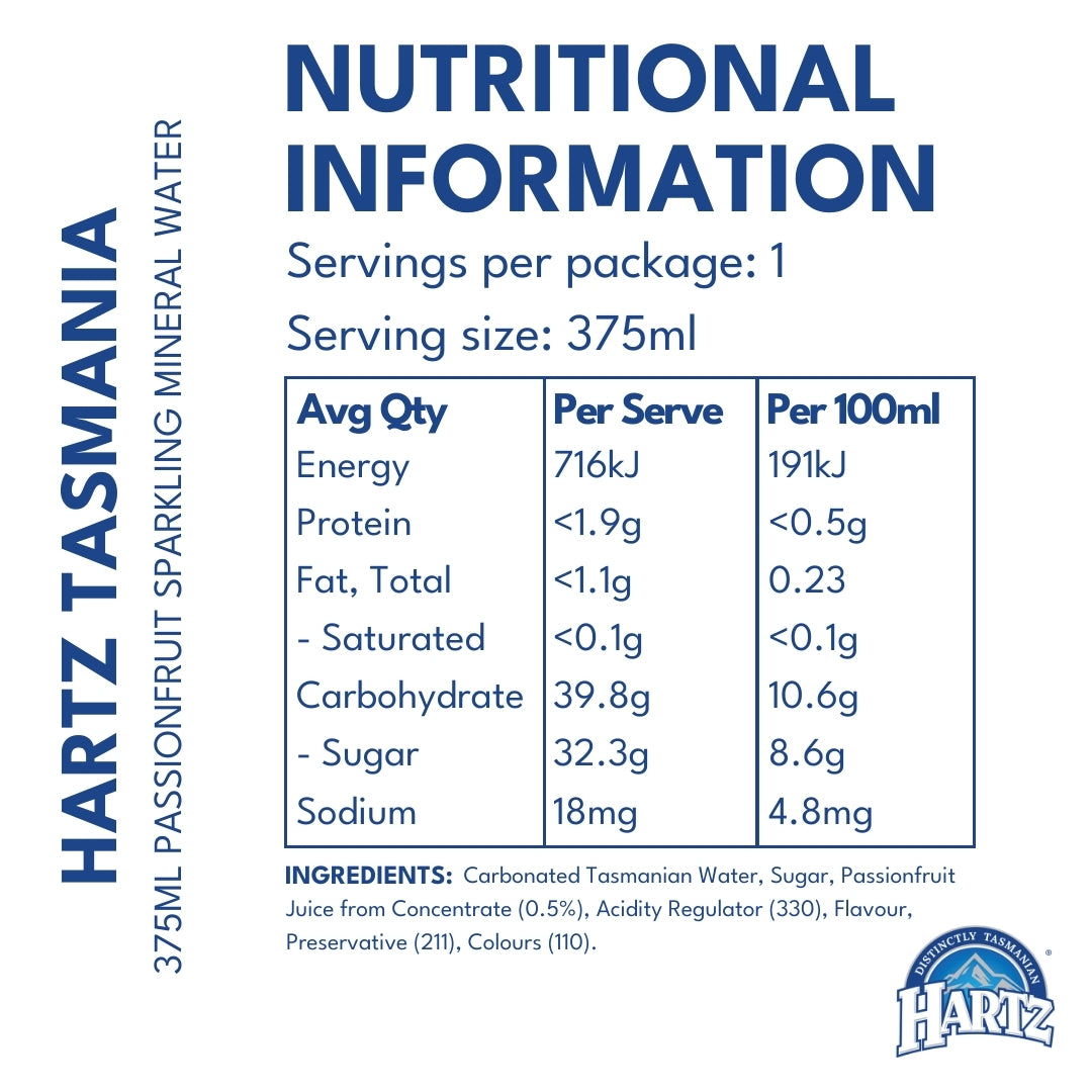 Hartz Sparkling Mineral Water Passionfruit - 12 x 375ml