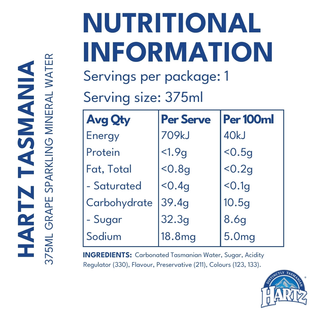 Hartz Sparkling Mineral Water Grape - 12 x 375ml