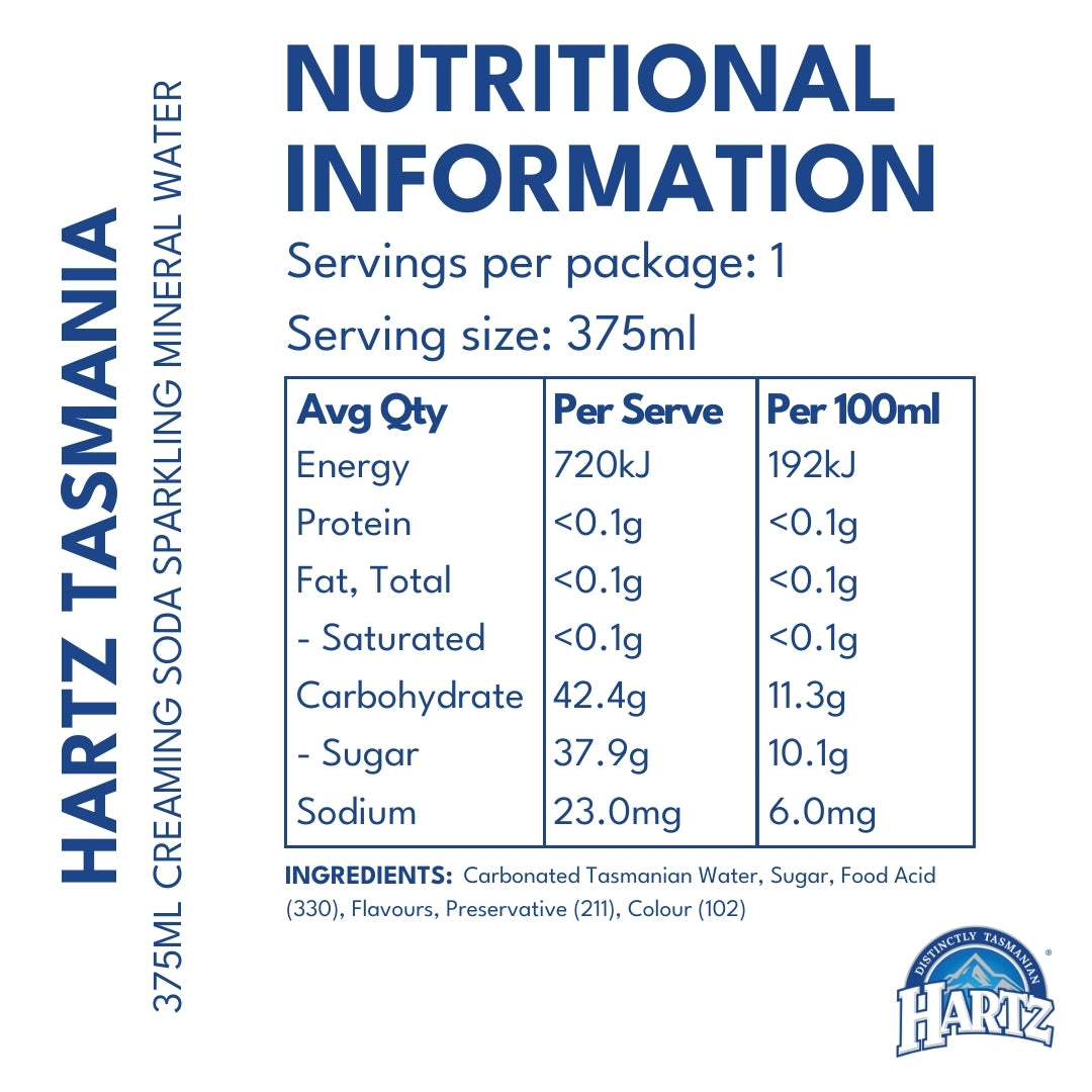 Hartz Sparkling Mineral Water Creaming Soda - 12 x 375ml