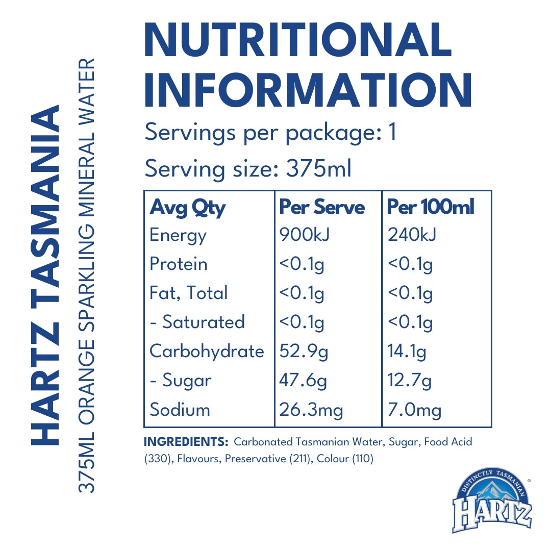 Hartz Sparkling Mineral Water Orange - 12 x 375ml