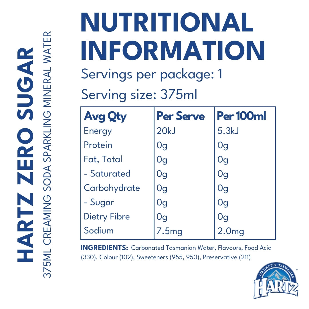 Hartz Zero Sugar Creaming Soda - 12 x 375ml