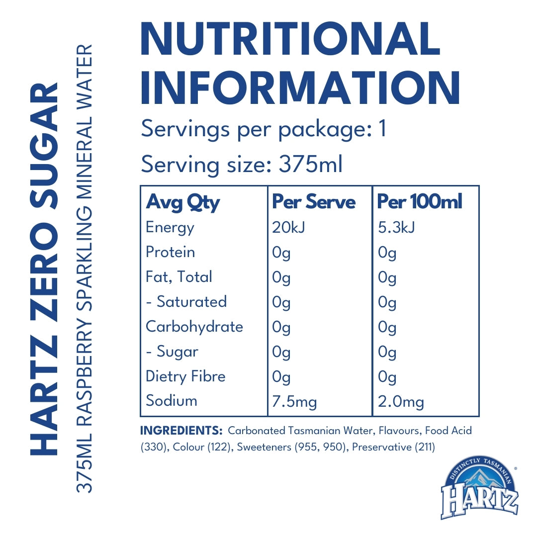 Hartz Zero Sugar Raspberry - 12 x 375ml
