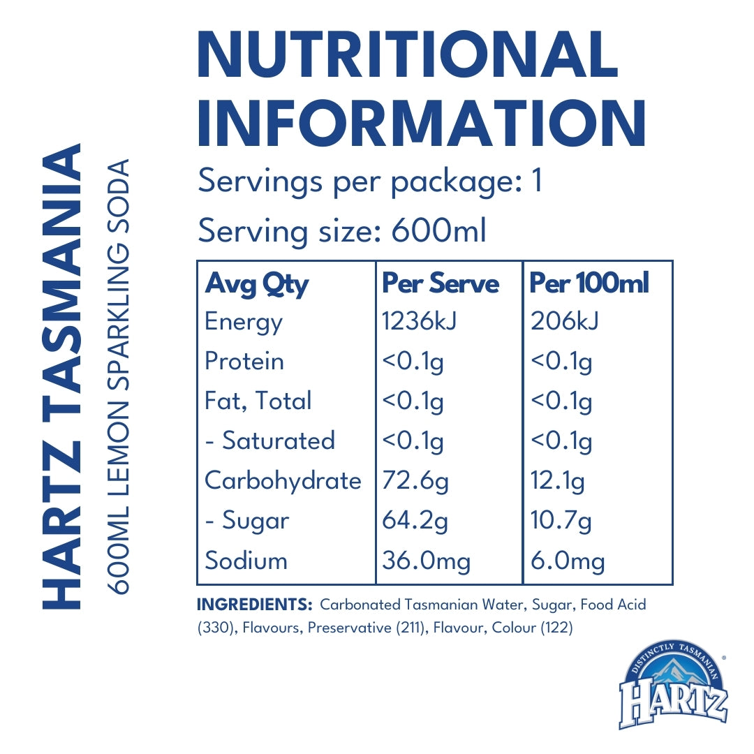 Hartz Carbonated Soft Drink Lemon - 12 x 600ml