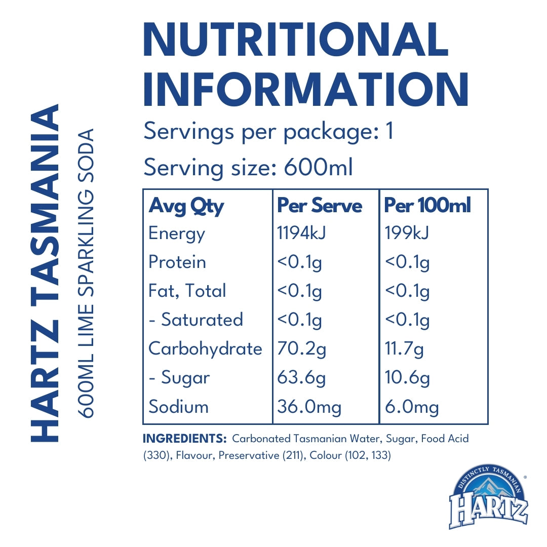 Hartz Carbonated Soft Drink Lime - 12 x 600ml