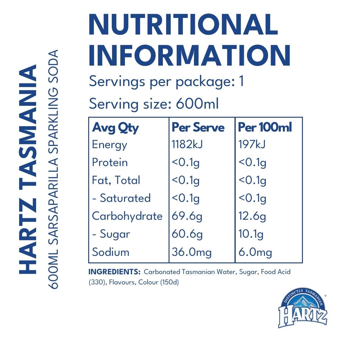 Hartz Carbonated Soft Drink Sarsaparilla - 12 x 600ml