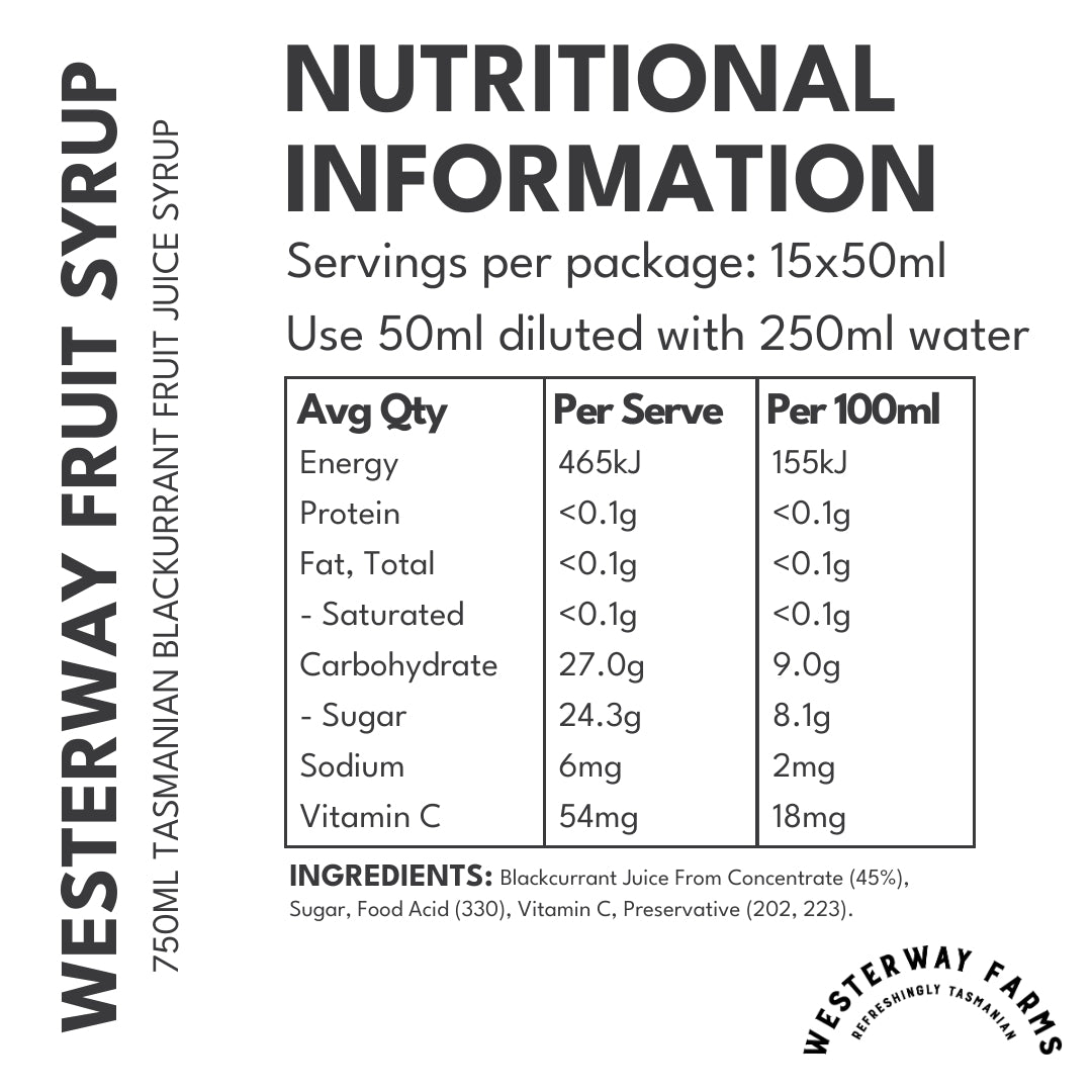 Westerway Farms Blackcurrant Syrup - 8 x 750mL