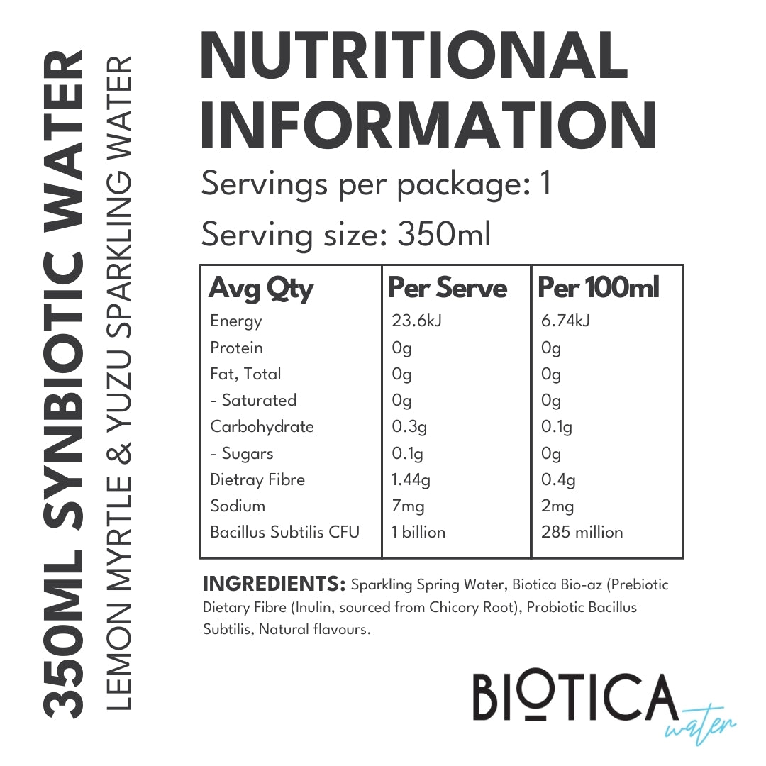 Biotica Infused Synbiotic Sparkling Water Lemon Myrtle & Yuzu - 12 x 350ml